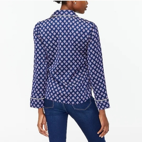 J. Crew Navy Printed Pajama Style Blouse Size XXL - Picture 7 of 10